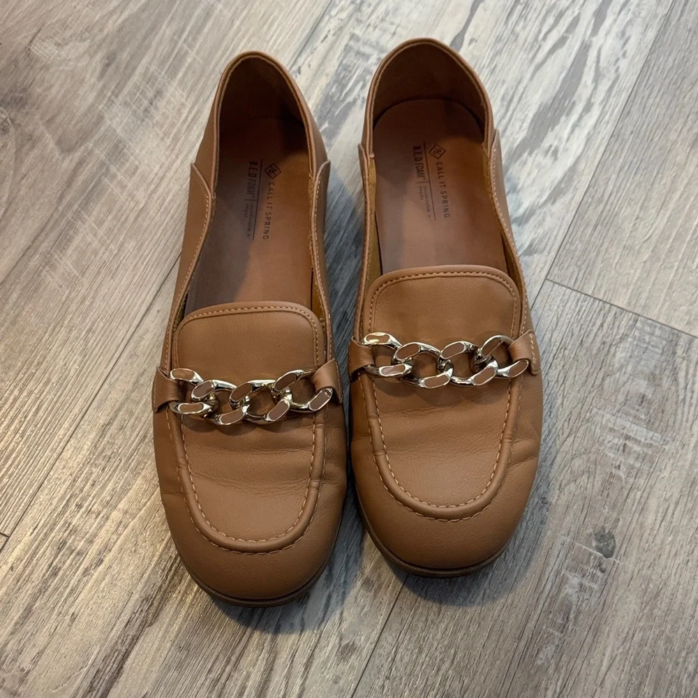 Call it Spring Brown Leather Loafers with Chain Detail - Picture 1 of 7
